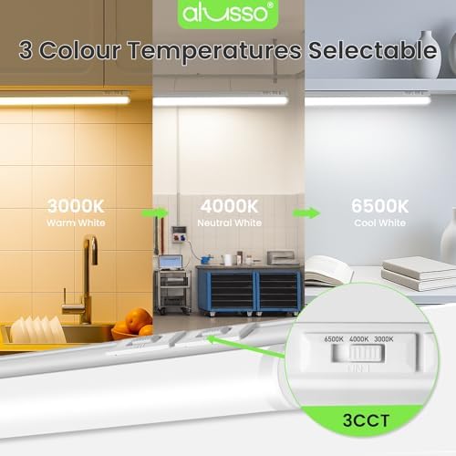 ALUSSO 10 Pack 4FT LED T5 Shop Lights – Linkable Integrated Fixture, 2100LM, 3‑Color Selectable, 3000K/4000K/6500K Adjustable Color Temperature, Corded Electric T5 Single Fixture for Garage/Workshop - Image 3
