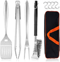 HaSteeL Grilling Utensil Set 18in, Stainless Steel BBQ Accessories Tools with Bag for Outdoor Cooking Camping, Heavy Duty Grill Spatula, Tong, Meat Fork, Basting Brush, Cleaning Brush, Man’s Gift by HaSteeL