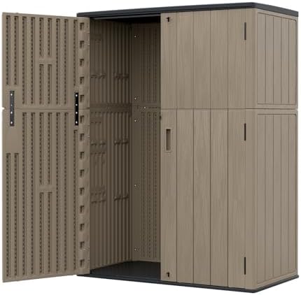 HOMSPARK 57 Cu.Ft Outdoor Storage Shed Weather Resistant, Multi Functional | Double-Wall Resin Storage Sheds & Outdoor Storage Box Waterproof for Backyard Garden Patio Lawn (Brown) by HOMSPARK