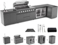 153 Inch Outdoor Kitchen Island, 96000 BTU Propane Gas Grill Combination With Refrigerator and Sink, Drawer Cabinet, Outdoor Stainless Steel Barbecue Bar, BBQ Grill for Patios, Gardens, Parties by Qeeka