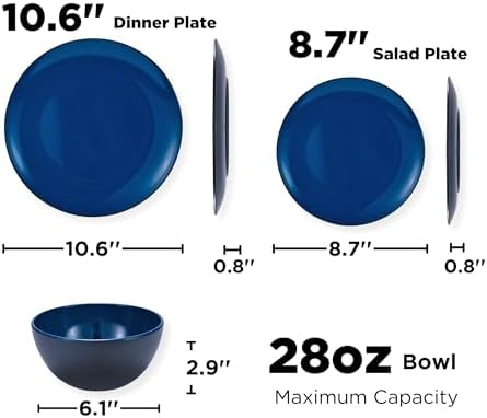TP 18-Piece Melamine Dinnerware Sets, Service for 6, Blue&Black - Image 5