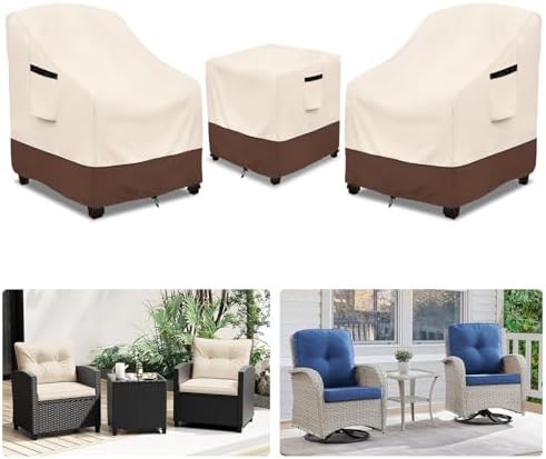 Rileytee Outdoor Furniture Covers Waterproof,600D Heavy Duty Patio Furniture Covers 3 Piece Set,Patio Set Cover for 2 Chairs and Side Coffee Table(Beige,Large) by Rileytee