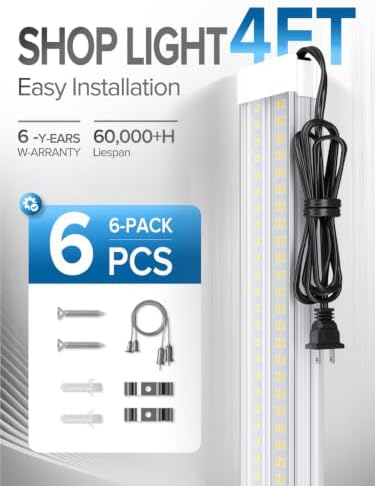 Upgrade Super Bright 6 Pack 60W LED Shop Lights 4FT 9000LM 5000K for Shop - Image 4
