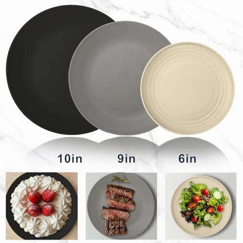 Wrova 40Pack plates and bowls sets for dinner - Unbreakable wheat straw dinnerware sets service for 8 - Alternative plastic 40pcs dish sets for camping,picnic and R.V. - (Black & Grey) - Image 2
