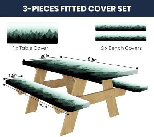 CAPSCEOLL Fitted Picnic Table Cover with Bench Covers 5ft - Green Forest - Image 2