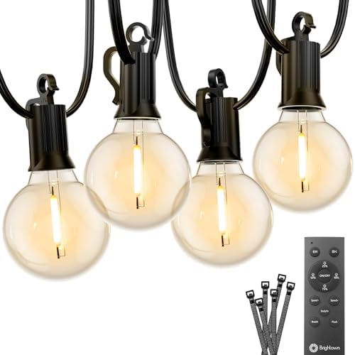 Brightown Outdoor String Lights, 38FT 15 Shatterproof LED Bulbs with Remote, Waterproof Dimmable Patio Hanging Lamps for Porch, Balcony, Bistro, Cafe, Deck, Backyard by Brightown