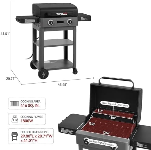 Royal Gourmet DL2001 Dual-Zone Electric Grill with Collapsible Side Shelves - Image 3