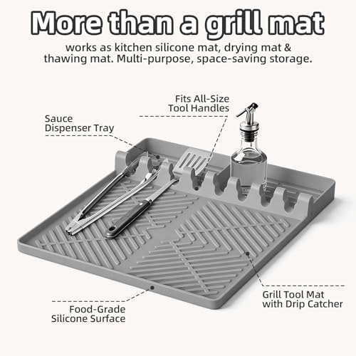 Thickened 16x11.5 Silicone Mat for Blackstone Griddle, Non-Slip Spatula Holder Mat with Grease Drip Pad, Heat-Resistant Outdoor Counter BBQ Accessory, Ideal Gifts for Men, Gray - Image 6