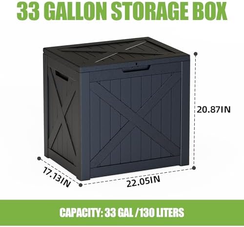 ROJIK 33 Gallon Deck Boxes Outdoor Waterproof, Weatherproof Lockable Storage Box with Lid and Side Handles, Resin Outdoor Storage Bench for Patio Furniture Cushions, Garden Tools (Black, 33 Gallon) - Image 3