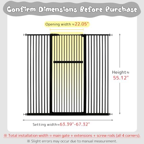Lumizone 55.12" Extra Tall Pet Gate for Cat Dog 63.39"-67.90" Wide Black - Image 2