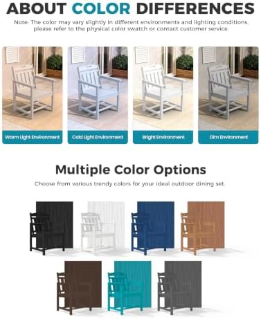 Ciokea HDPE Outdoor Dining Set of 4, Patio Table and Chairs Sets, White - Image 6