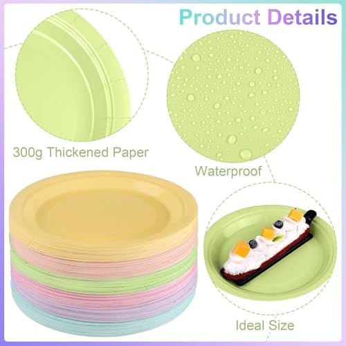 Breroa 144 Pcs Pastel Paper Plates 7 Inch Bulk Pastel Plates Disposable - Image 3