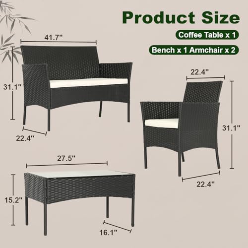 FDW 4-Piece Patio Furniture Set | Black | Outdoor Wicker Furniture - Image 2