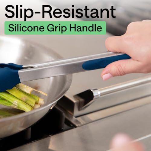 GORILLA GRIP Stainless Steel Kitchen Tongs for Cooking, 2 PK, Blue - Image 4