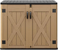 DWVO Outdoor Storage Shed, Weatherproof Resin, 35 Cu Ft Capacity, Horizontal Design, X-Shaped Lockable Door, Suitable for Bike, Garden Tools, Trash Cans, Brown by DWVO