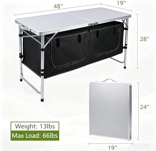 JOUYEK Camping Table, Folding Portable Kitchen Table with Storage Black - Image 3