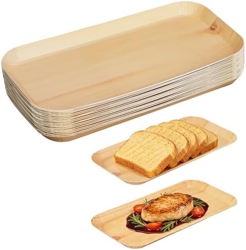 50 Pcs Wood Grain Paper Plates, 10 x 5 Inch Rectangle Wood Paper Plates, Rustic Disposable Plates for Woodland Baby Shower, Camp Fire, Camping, Lumberjack Birthday Party Supplies (L) by DTFMZOV