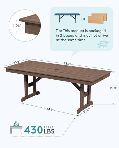 SERWALL Outdoor 84" HDPE Rectangular Dining Table for 6-8,All-Weather,Brown - Image 2