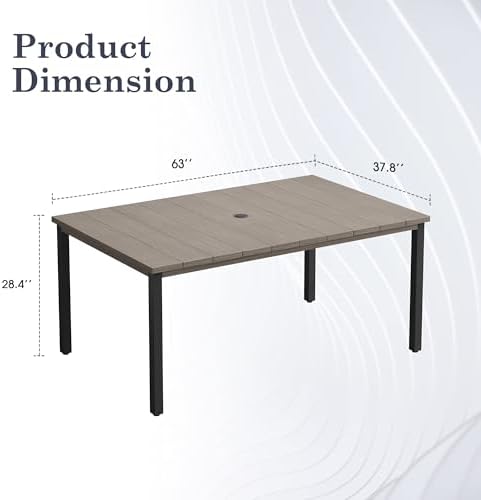 Outdoor Dining Table for 6, 63" Rectangle Outdoor Table with Adjustable Umbrella Hole, All-Weather Metal Patio Dining Table for Lawn Garden Backyard Deck, Grey - Image 2