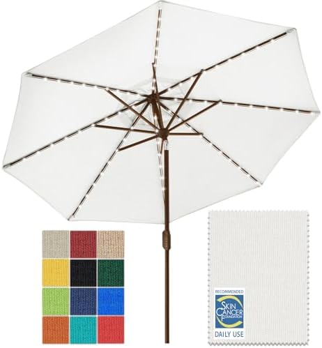 EliteShade USA 10-Year-Non-Fading 9ft Market Patio Umbrella, Commercial Grade Table Sun Umbrella with 80 Solar LED Lights, Crank Open, Windproof & UPF 50+ UV Protection for Garden, Deck, Pool, Backyard, White by EliteShade