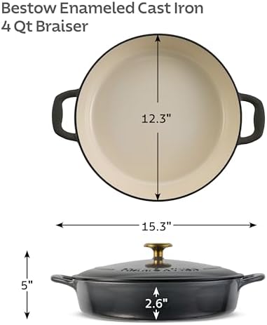 Tramontina Bestow Enameled Cast Iron 4-Qt Braiser Pan with Lid, Smoke - Image 2