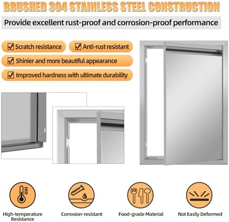 Outdoor Kitchen Doors 17W x 24H Inch Horizontal Handle Right Open Single BBQ Access Door, 304 Stainless Steel for Outdoor Kitchen Cabinet Grill Station or BBQ Island - Image 7