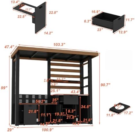 MOUMON 8.6Ft Outdoor Kitchen Grill Gazebo with Storage Cabinet, Red Brown - Image 7