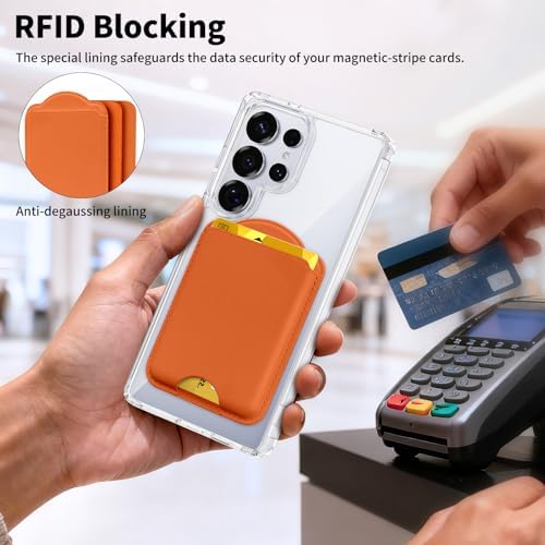 Magnetic Wallet for Samsung Galaxy S26 S25 S24 Series, Fold 8 Ultra with Magsafe Case, for iPhone 18-12 Series, RFID Blocking Leather Magnetic Card Holder | Holds 3 Cards | Orange - Image 5