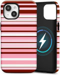for iPhone 15 Plus Case, Magnetic Matte Frosted Dual-Layer Striped Phone Case for Women, Retro Aesthetic Cover Compatible with MagSafe Accessories - Rose Cocoa by YKCZL