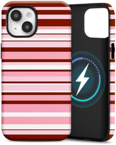 for iPhone 15 Plus Case, Magnetic Matte Frosted Dual-Layer Striped Phone Case for Women, Retro Aesthetic Cover Compatible with MagSafe Accessories - Rose Cocoa by YKCZL