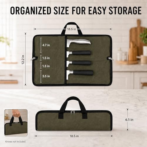 4 Slots Chefs Knife Roll Bag Zipper Waxed Canvas Case Army Green - Image 2