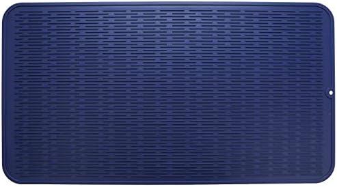MicoYang Silicone Dish Drying Mat for Multiple Usage,Easy clean,Eco-friendly,Heat-resistant Silicone Mat for Kitchen Counter or Sink,Refrigerator or Drawer Liner Navy Blue 4XL 32 inches x 18 inches by MicoYang