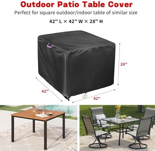 42 Inch Patio Table Cover, 42x42 in Outdoor Waterproof Square Table Cover - Image 2