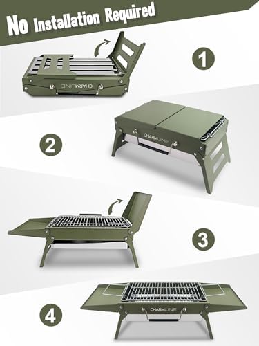 Charmline 14 x 9 inches Small Portable Charcoal BBQ Grill, Foldable Compact Camping Barbecue for 1–3 People, Ideal for Camping, Tailgating, Beach, Picnic & Tabletop Use, Green - Image 3