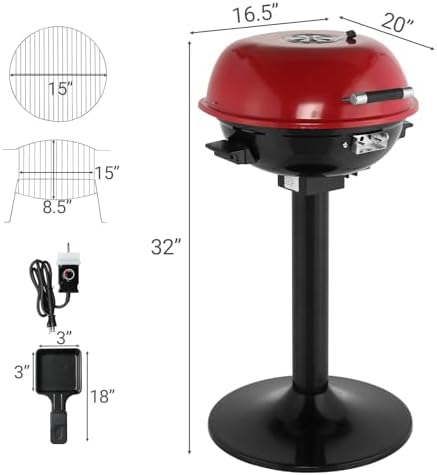 Electric BBQ Grill 1600W, Red - Image 3