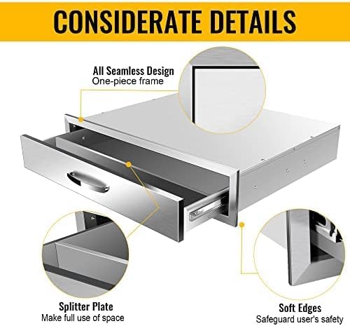Outdoor Kitchen Drawers Stainless Steel 3-Drawer BBQ Drawer Enclosed Built-in Drawer Flush Mount For Outdoor Kitchens & BBQ Islands,30Wx23Dx6.5H - Image 4