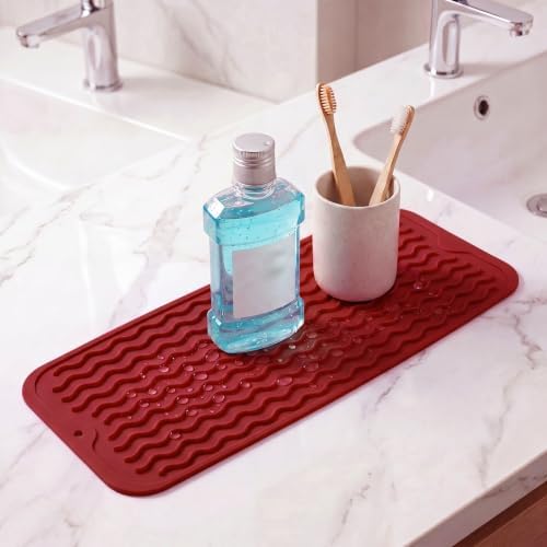 MicoYang Silicone Dish Drying Mat for Multiple Usage,Easy clean,Eco-friendly,Heat-resistant Silicone Mat for Kitchen Counter,Sink,Bar,Bottle,or Cup Red M 17 inches x 6 inches - Image 6