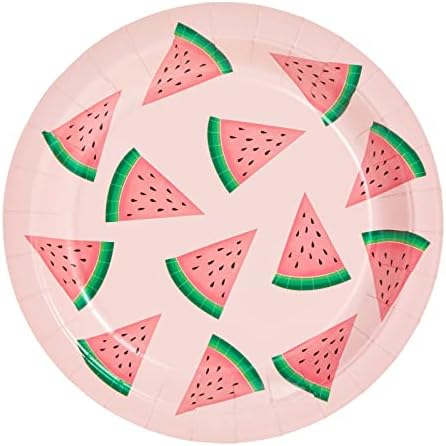 BLUE PANDA Pink Watermelon Paper Plates - Heavy-Duty Disposable Watermelon Dessert Plates - Baby Shower & 1st Birthday Tableware - One in a Melon Party Decoration - 9 Inch - Pack of 80 - Image 3