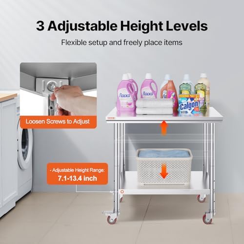 Vevor Mophorn Stainless Steel Work Table 36x24 Inch with 4 Wheels, Casters Heavy Duty Food Prep Worktable for Commercial Kitchen Restaurant, Silver - Image 5