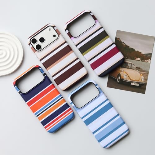 for iPhone 17 Pro Max Case, Magnetic Matte Frosted Dual-Layer Striped Phone Case for Women, Retro Aesthetic Cover Compatible with Mag Safe Accessories - Cocoa Stripe - Image 5