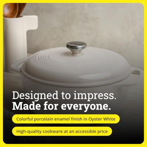 Lodge Essential Enamel Cast Iron Dutch Oven, 7.5 Quart, Oyster White - Image 6