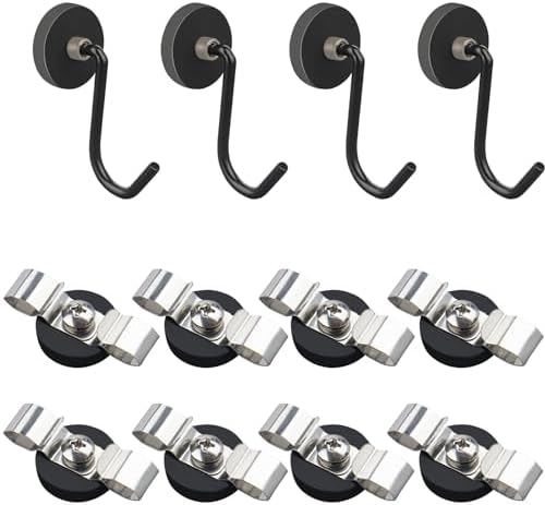 Magnetic Cable Clips, 8 PCS Strong Magnet Cord Holder, 4 PCS Heavy Duty Magnetic Grill Hooks, Magnetic Storage Hooks by SKNOOYLIGHT