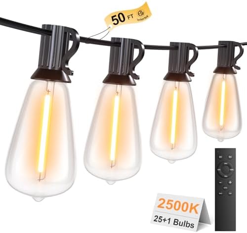 Outdoor String Lights 50FT 26 LED, Waterproof Dimmable Patio Lights by Outdoorlights
