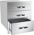 Stainless Steel Outdoor Kitchen Drawers - 3-Drawer BBQ Drawer, Built-in, Flush Mount - 14Wx23Dx21H by OLIPIC