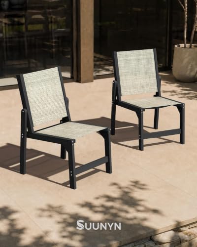 Stackable Outdoor Dining Chairs, HDPE Frame with Teslin Fabric, Black - Image 2