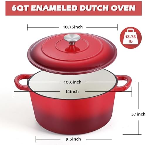 TeamFar Enameled Cast Iron Dutch Oven, 6 Quart Pot with Lid & Dual Handles - Image 2