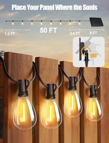 Likesky 50FT Solar String Lights Outdoor with Remote,18+1LED Shatterproof Bulbs & USB Port, Waterproof 3 Modes Dimmable Solar Lights for Backyard, Patio, Camping - Image 7