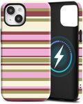 for iPhone 13 Case, Magnetic Matte Frosted Dual-Layer Striped Phone Case for Women, Retro Aesthetic Cover Compatible with Mag Safe Accessories - Berry Sage by YKCZL