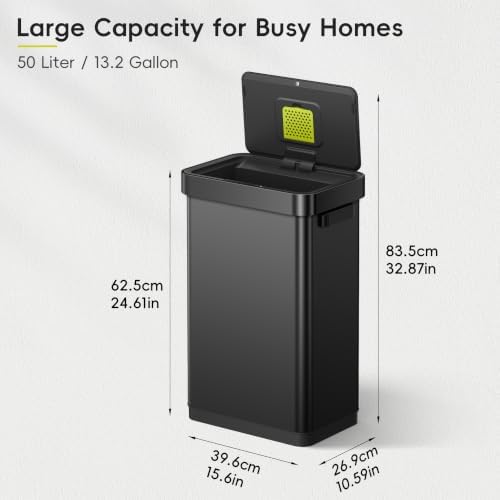 EKO Deluxe Mirage-T 50 Liter / 13.2 Gallon Touchless Rectangular Motion Sensor Trash Can or Recycling Bin, Matte Black Stainless Steel Finish - Image 2