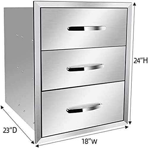 AHLOKI Stainless Steel with Chrome Handle BBQ Island Drawers for Outdoor Kitchen Or Grill Station,18Wx23Dx24H - Image 2